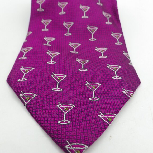 Echo Silk Neck Tie/ Martini Theme/ Made in Italy - Picture 2 of 6